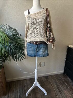 Say What? Cream Open-Knit Scoop Neck Sweater